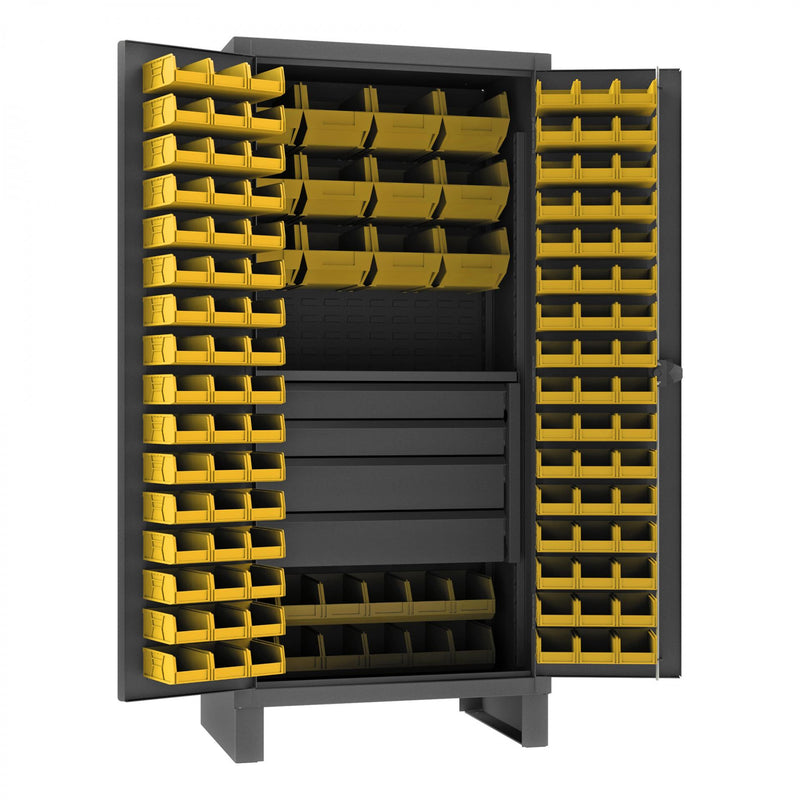 Durham Extra Heavy Duty Cabinet, 12 Gauge, 36 x 24 x 78, 1 Adjustable Shelf, 120 Yellow Bins