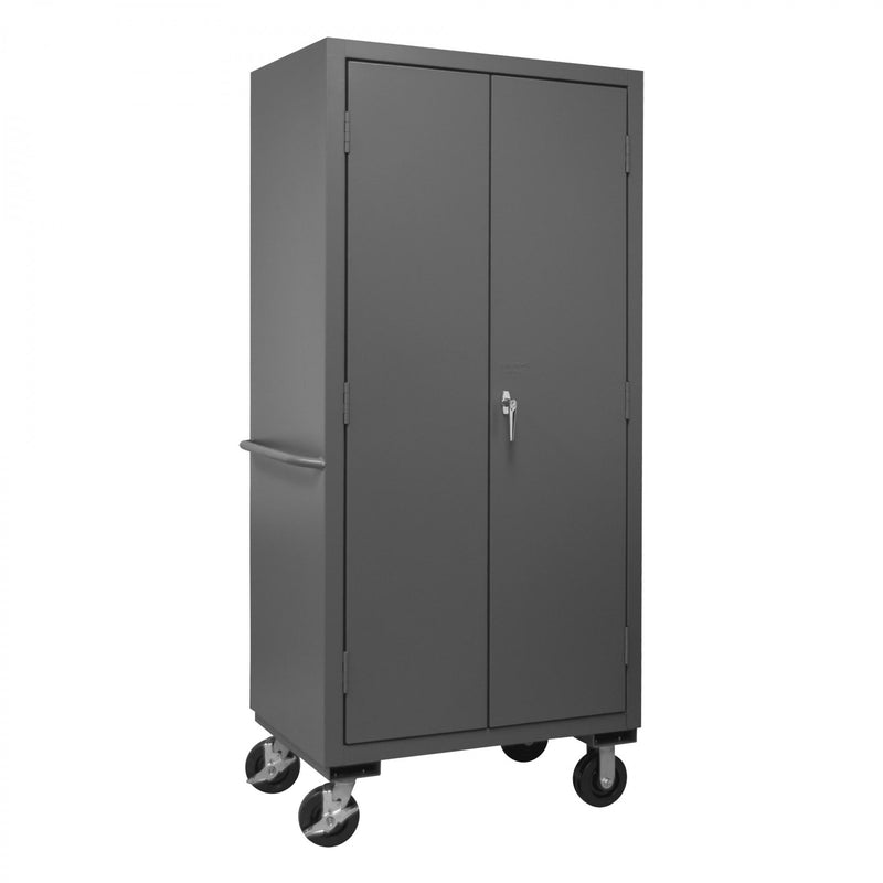 Durham Mobile Cabinet, 12 Gauge, 36 x 24 x 81, 2 Adjustable Shelves, 12 Yellow Bins, Recessed Doors