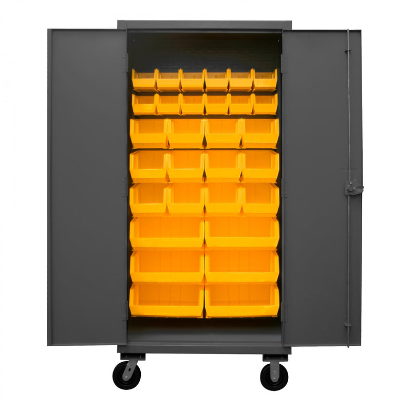 Durham Mobile Cabinet, 12 Gauge, 36 x 24 x 81, 30 Yellow Bins, Recessed Doors
