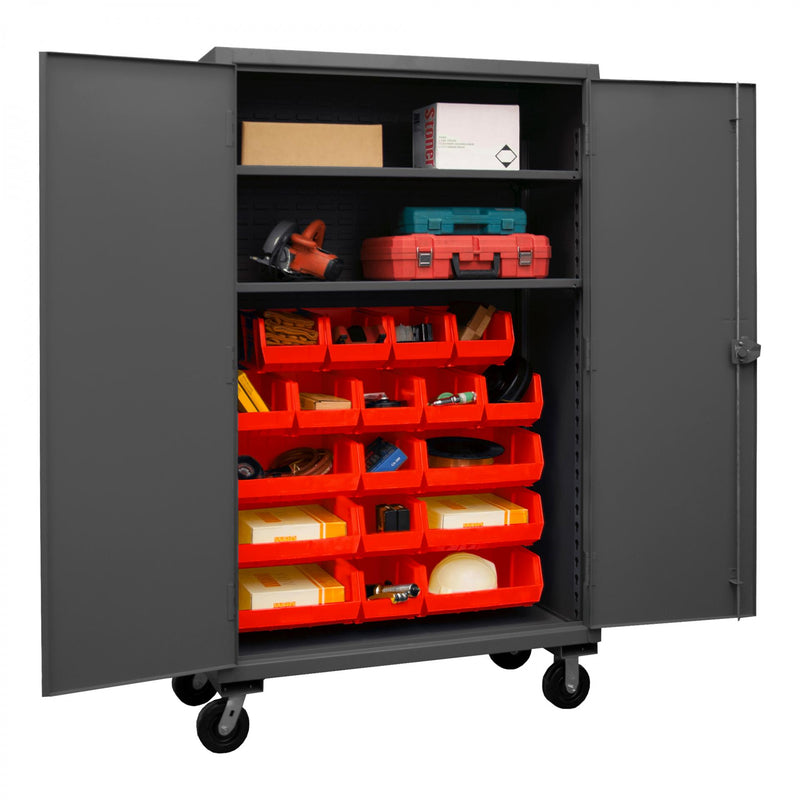 Durham Mobile Cabinet, 12 Gauge, 48 x 24 x 81, 2 Adjustable Shelves, Recessed Doors