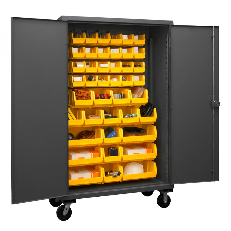 Durham Mobile Cabinet, 12 Gauge, 48 x 24 x 81, 42 Yellow Bins, Recessed Doors