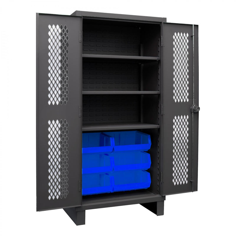 Durham Extra Heavy Duty Cabinet, 12 Gauge, 36 x 24 x 78, 3 Adjustable Shelves, 6 Blue Bins