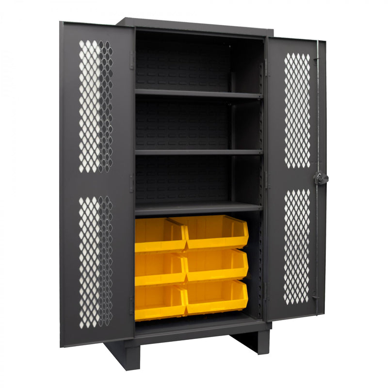 Durham Extra Heavy Duty Cabinet, 12 Gauge, 36 x 24 x 78, 3 Adjustable Shelves, 6 Yellow Bins