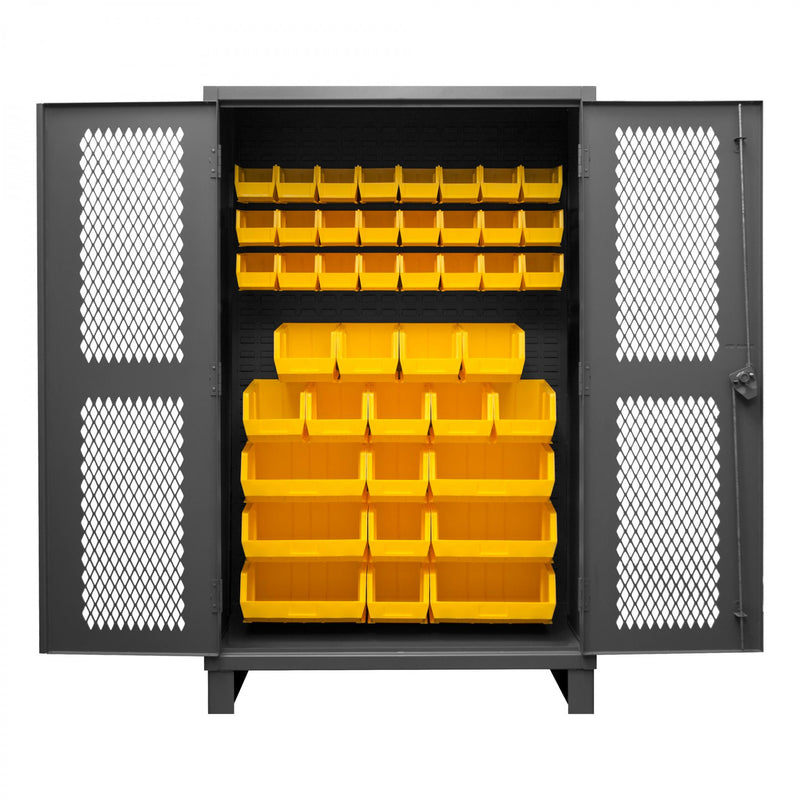 Durham Extra Heavy Duty Cabinet, 12 Gauge, 48 x 24 x 78, 42 Yellow Bins, Recessed Ventilated Doors