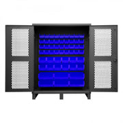 Durham Extra Heavy Duty Cabinet, 12 Gauge, 60 x 24 x 78, 54 Blue Bins, Recessed Ventilated Doors