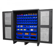 Durham Extra Heavy Duty Cabinet, 12 Gauge, 60 x 24 x 78, 54 Blue Bins, Recessed Ventilated Doors