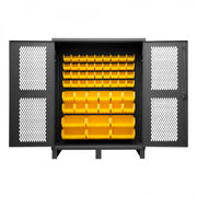 Durham Extra Heavy Duty Cabinet, 12 Gauge, 60 x 24 x 78, 54 Yellow Bins, Recessed Ventilated Doors
