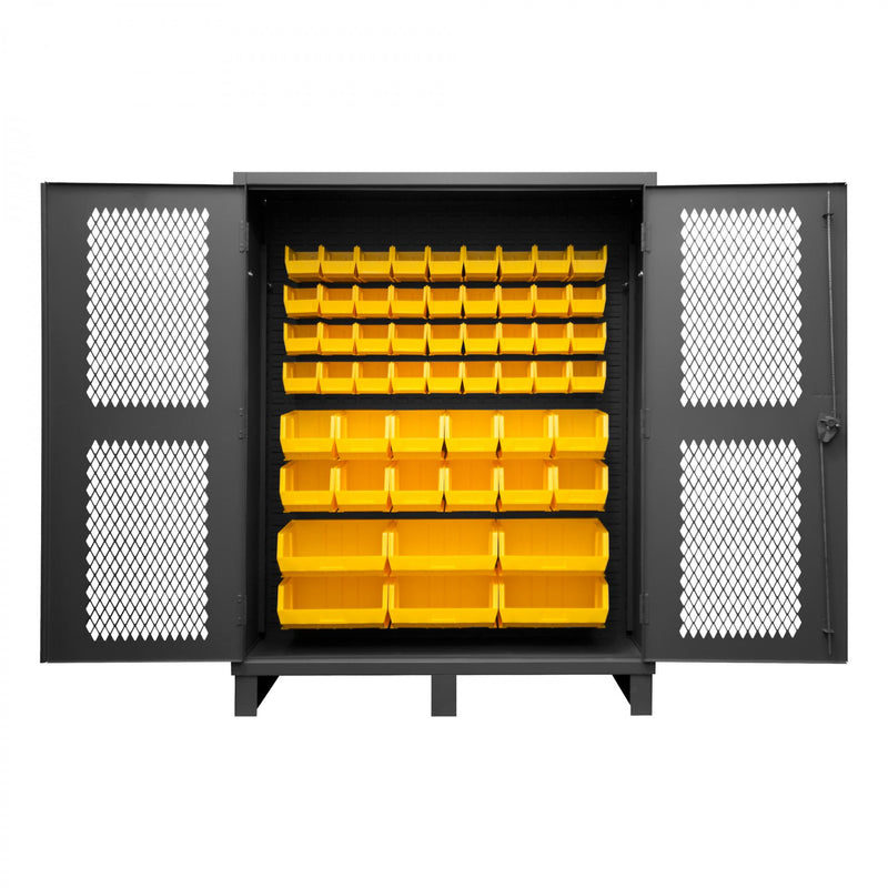 Durham Extra Heavy Duty Cabinet, 12 Gauge, 60 x 24 x 78, 54 Yellow Bins, Recessed Ventilated Doors