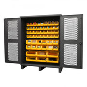 Durham Extra Heavy Duty Cabinet, 12 Gauge, 60 x 24 x 78, 54 Yellow Bins, Recessed Ventilated Doors