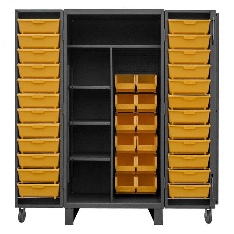 Durham Cabinet, 12 Gauge, 36 x 36 x 78, 4 Fixed Shelves, 12 Yellow Bins, Recessed Doors with Tilt Bins