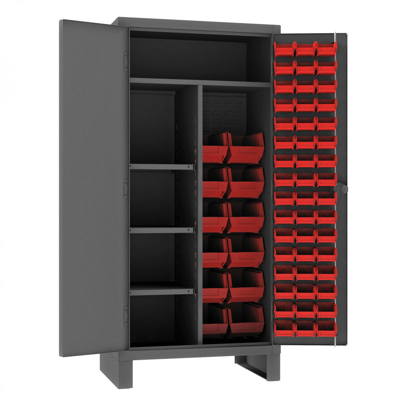 Durham Maintenance Cabinet, 12 Gauge, 36 x 24 x 78, 4 Fixed Shelves, 60 Blue Bins