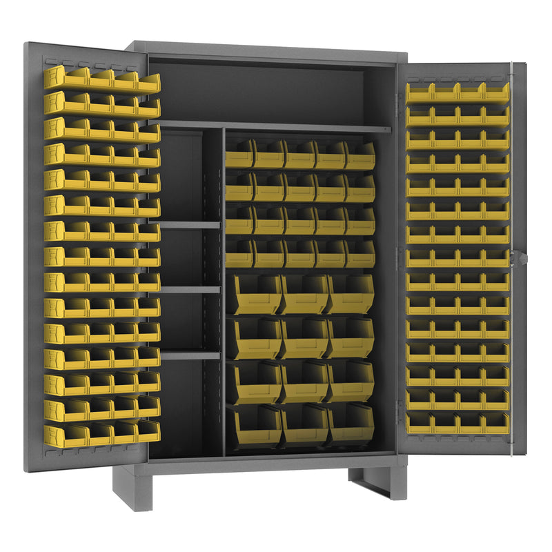 Durham Maintenance Cabinet, 12 Gauge, 48 x 24 x 78, 1 Adjustable Shelf, 156 Yellow Bins