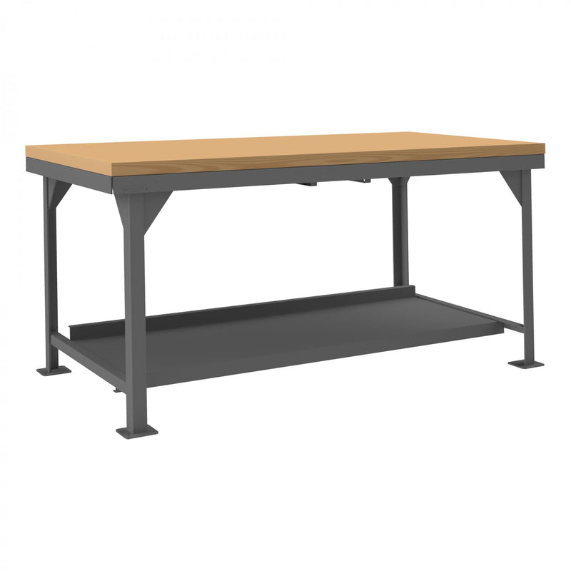 Durham Extra Heavy Duty Workbench, 72 x 36, 3/16" Steel Top with Angle Iron Frame, Maple Top