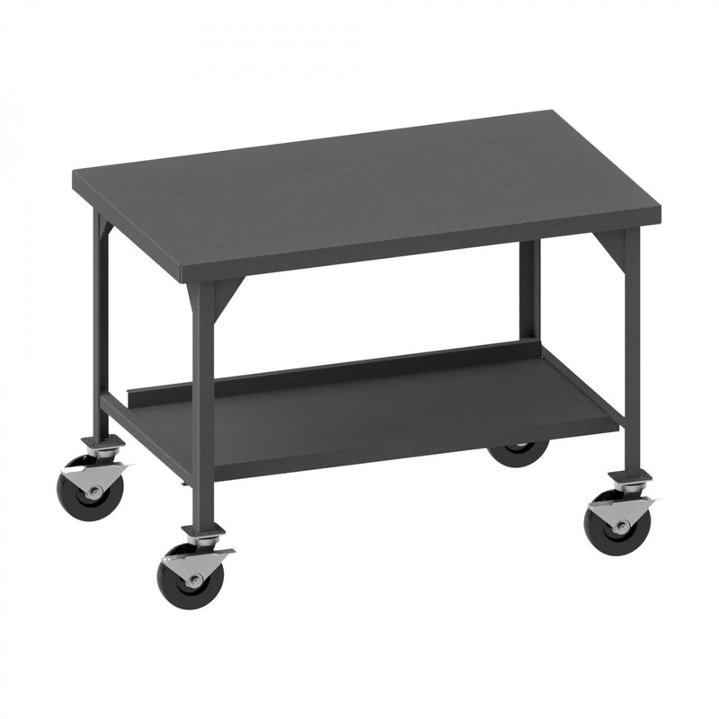 Durham Mobile Workbench, 72 x 36, 3/16" Steel Top with Angle Iron Frame, Bottom Shelf with Back Stop