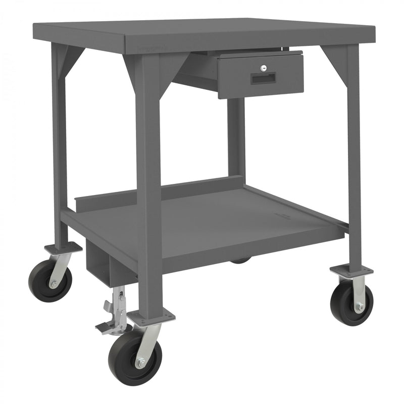 Durham Mobile Workbench, 36 x 30, 3/16" Steel Top with Angle Iron Frame, Floor Lock