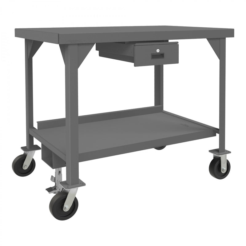 Durham Mobile Workbench, 48 x 30, 3/16" Steel Top with Angle Iron Frame, Floor Lock, Gray
