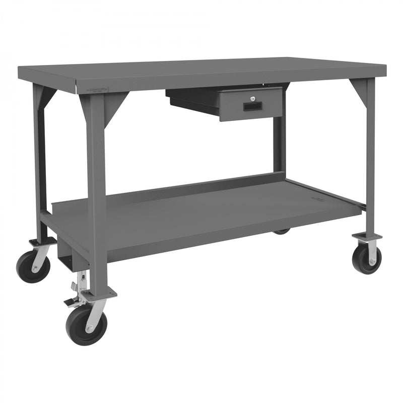 Durham Mobile Workbench, 60 x 30, 3/16" Steel Top with Angle Iron Frame, Floor Lock