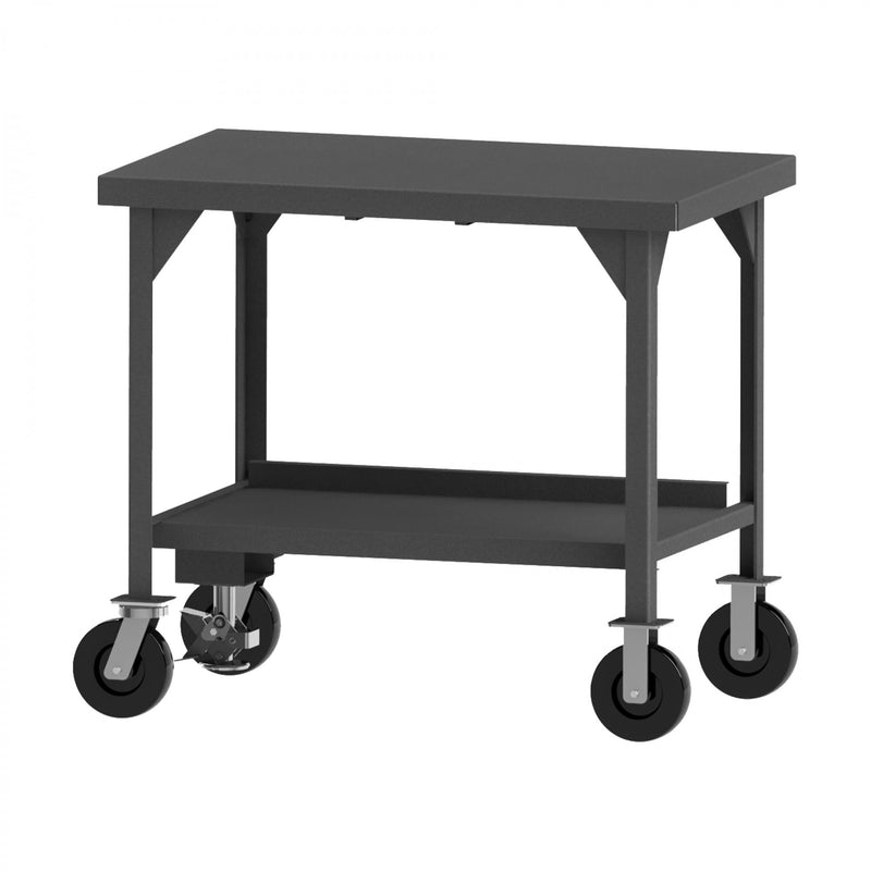 Durham Mobile Workbench, 72 x 36, 3/16" Steel Top with Angle Iron Frame, Floor Lock, Gray
