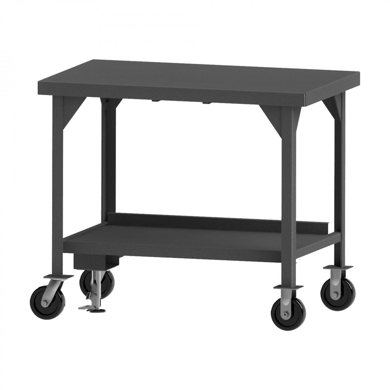 Durham Mobile Workbench, 72 x 30, 3/16" Steel Top with Angle Iron Frame, Floor Lock