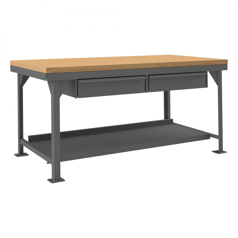 Durham Extra Heavy Duty Workbench, 72 x 36, 3/16" Steel Top with Angle Iron Frame, Maple Top