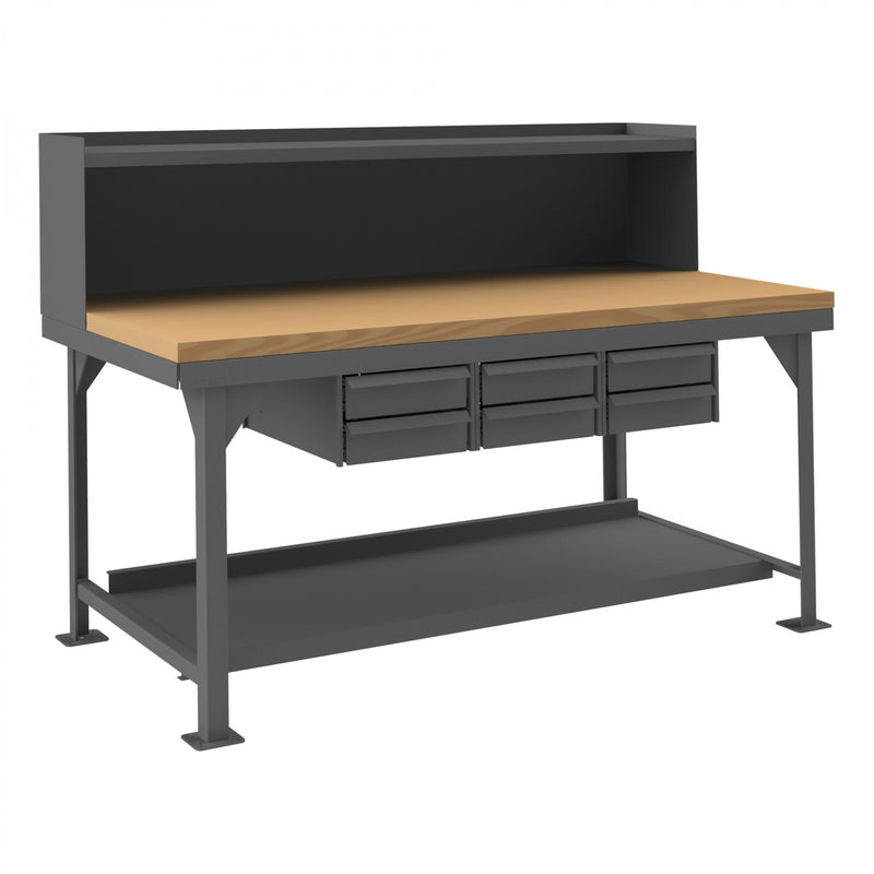 Durham Extra Heavy Duty Workbench, 72 x 36, 3/16" Steel Top with Angle Iron Frame, Maple Top