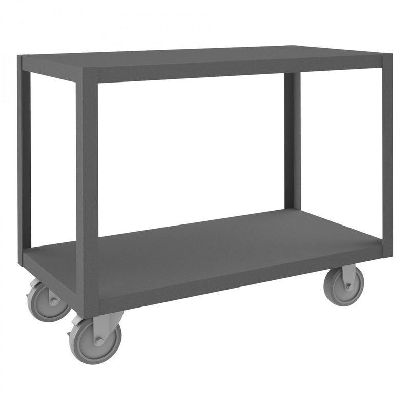 Durham High Deck Mobile Table, 14 Gauge Steel, 2 Shelves, 18 x 36, 1200 lbs. Capacity