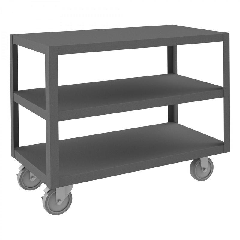 Durham High Deck Mobile Table, 14 Gauge Steel, 3 Shelves, 18 x 36, 1200 lbs. Capacity