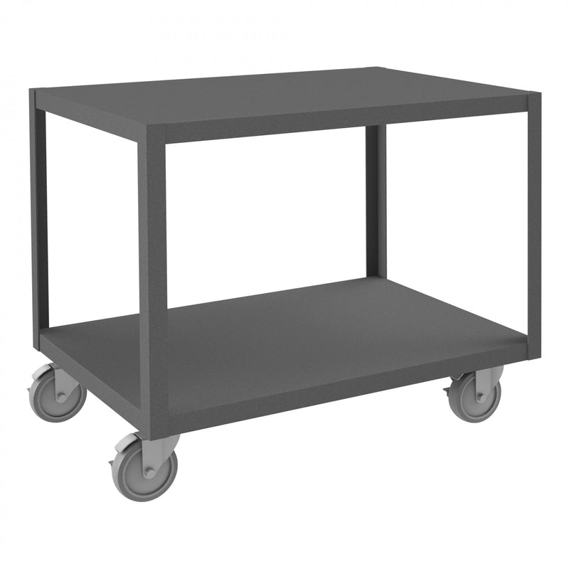 Durham High Deck Mobile Table, 14 Gauge Steel, 2 Shelves, 24 x 36, 1200 lbs. Capacity, Gray