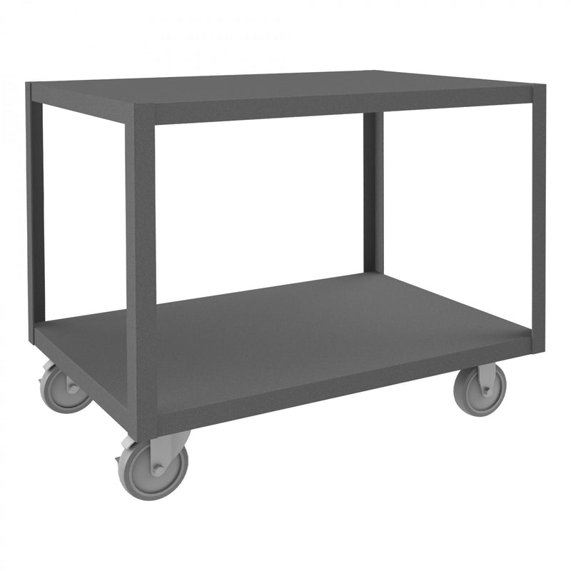 Durham High Deck Mobile Table, 14 Gauge Steel, 2 Shelves, 24 x 36, 1200 lbs. Capacity, Gray