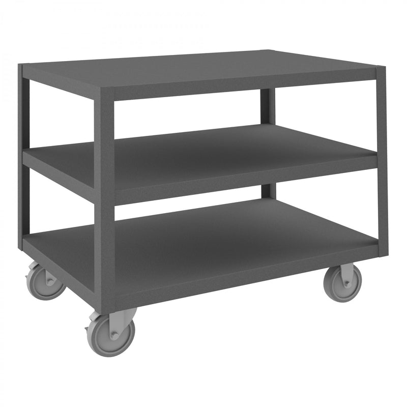 Durham High Deck Mobile Table, 14 Gauge Steel, 3 Shelves, 24 x 36, 1200 lbs. Capacity