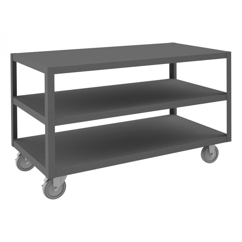 Durham High Deck Mobile Table, 14 Gauge Steel, 3 Shelves, 24 x 48, 1200 lbs. Capacity