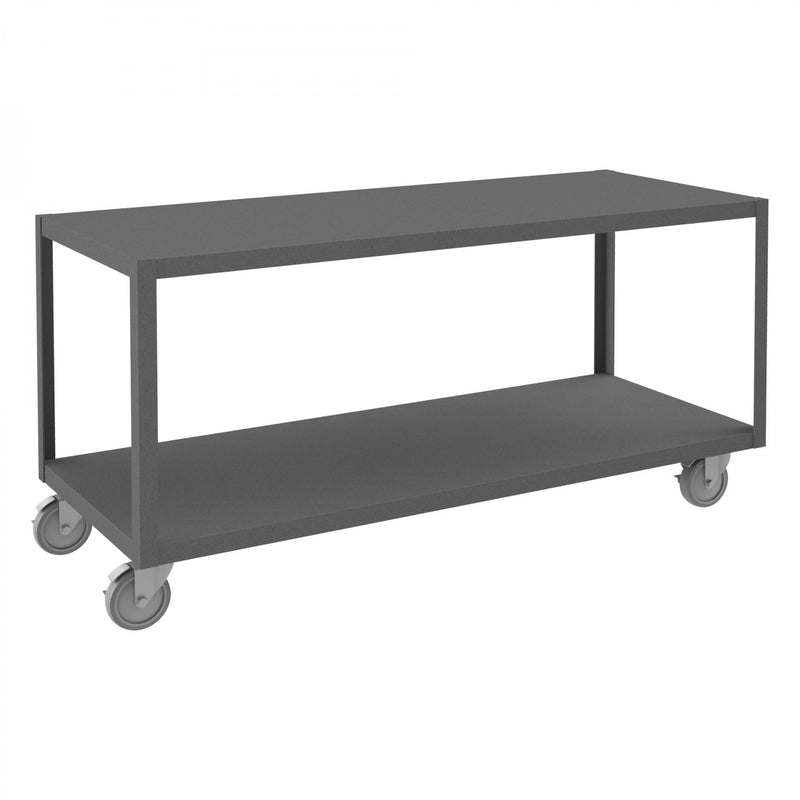 Durham High Deck Mobile Table, 14 Gauge Steel, 2 Shelves, 24 x 60, 1200 lbs. Capacity