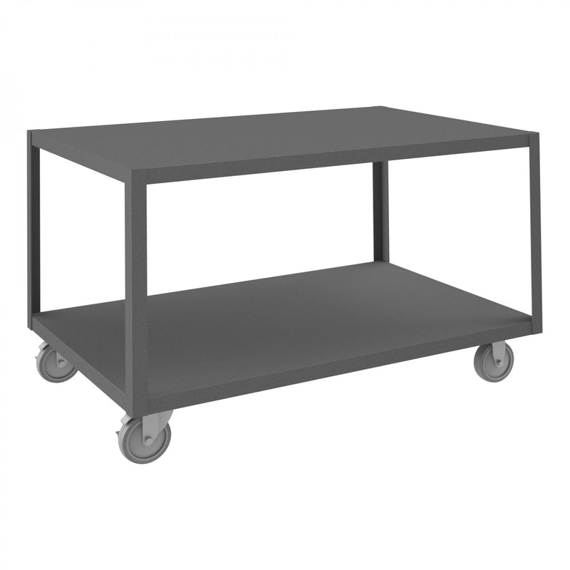Durham High Deck Mobile Table, 14 Gauge Steel, 2 Shelves, 30 x 48, 1200 lbs. Capacity, Gray