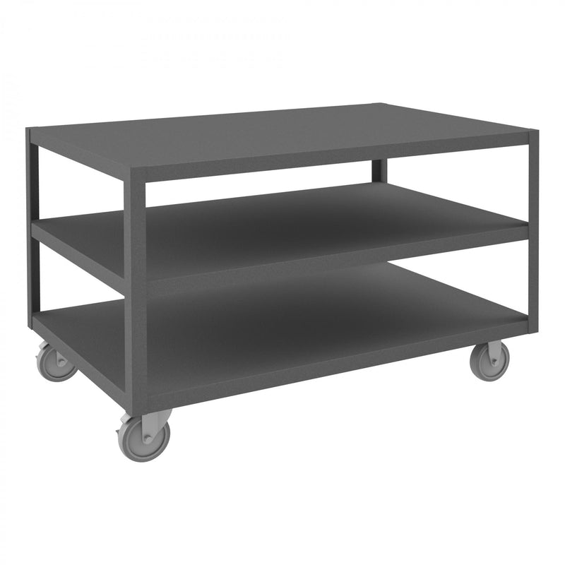 Durham High Deck Mobile Table, 14 Gauge Steel, 3 Shelves, 30 x 48, 1200 lbs. Capacity