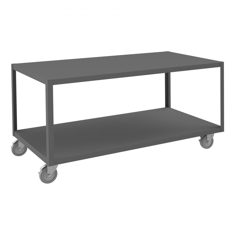 Durham High Deck Mobile Table, 14 Gauge Steel, 2 Shelves, 30 x 60, 1200 lbs. Capacity, Gray