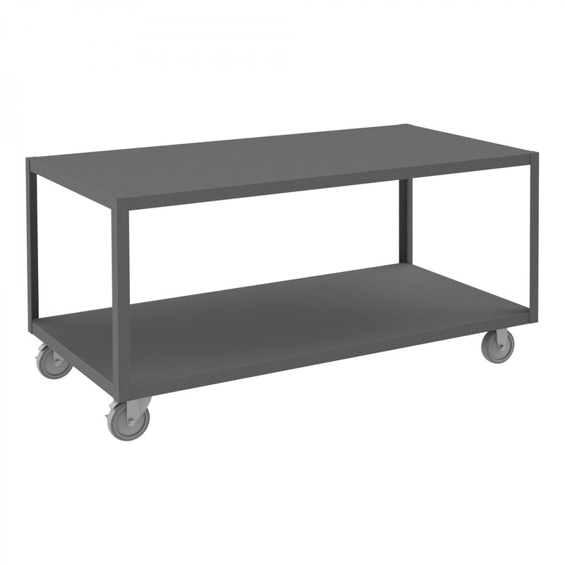 Durham High Deck Mobile Table, 14 Gauge Steel, 2 Shelves, 30 x 60, 1200 lbs. Capacity, Gray