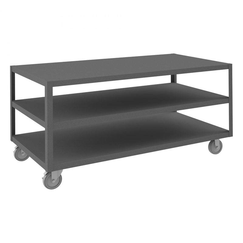 Durham High Deck Mobile Table, 14 Gauge Steel, 3 Shelves, 30 x 60, 1200 lbs. Capacity