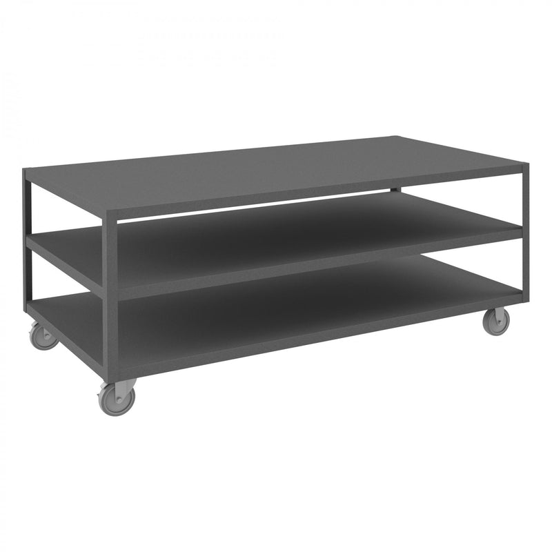 Durham High Deck Mobile Table, 14 Gauge Steel, 3 Shelves, 36 x 72, 1200 lbs. Capacity