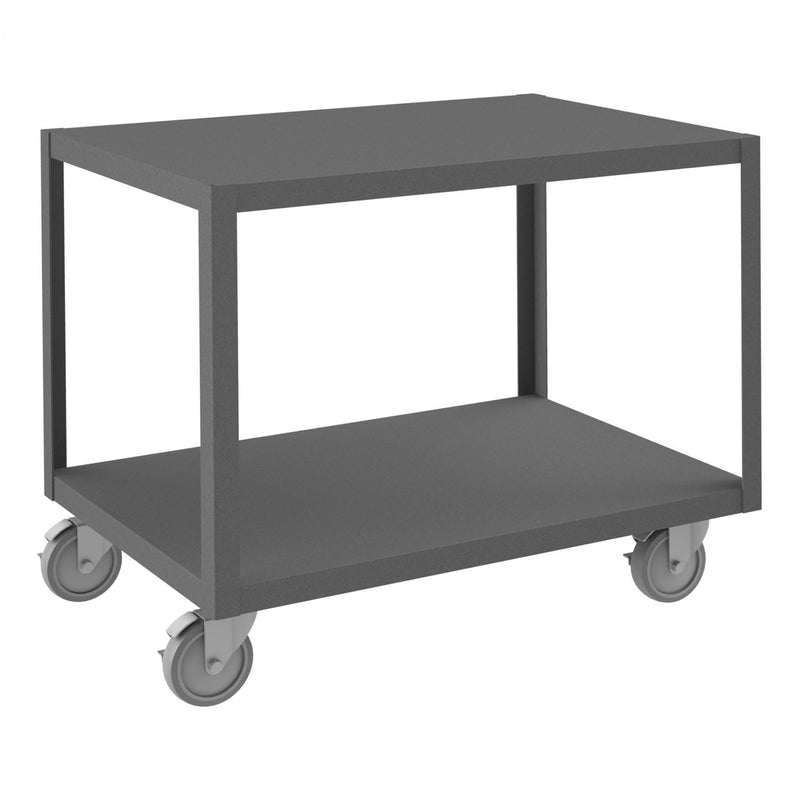 Durham High Deck Mobile Table, 12 Gauge Steel, 2 Shelves, 24 x 36, 1200 lbs. Capacity