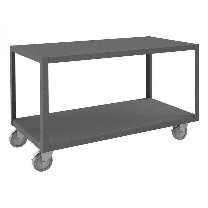 Durham High Deck Mobile Table, 12 Gauge Steel, 2 Shelves, 24 x 48, 1200 lbs. Capacity