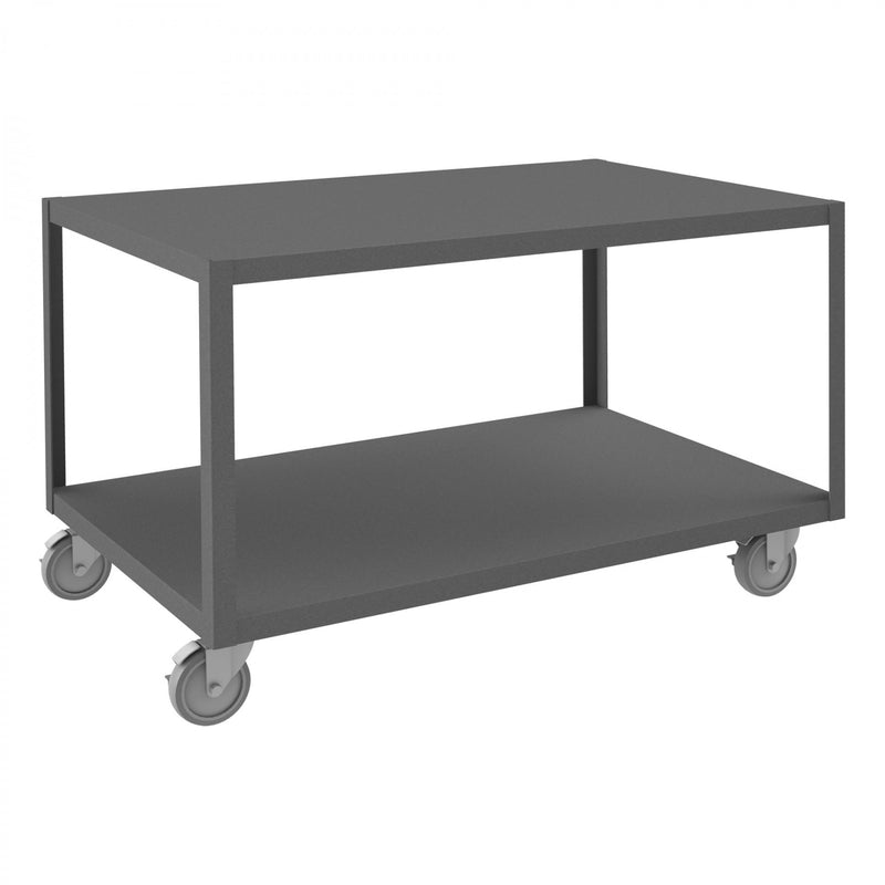 Durham High Deck Mobile Table, 12 Gauge Steel, 2 Shelves, 30 x 48, 1200 lbs. Capacity