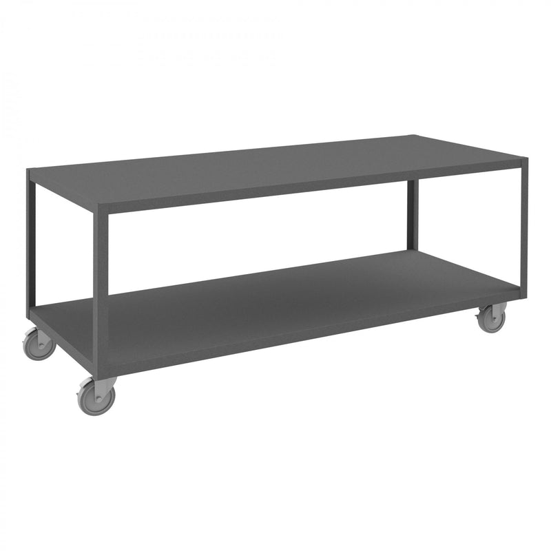 Durham High Deck Mobile Table, 12 Gauge Steel, 2 Shelves, 30 x 72, 1200 lbs. Capacity