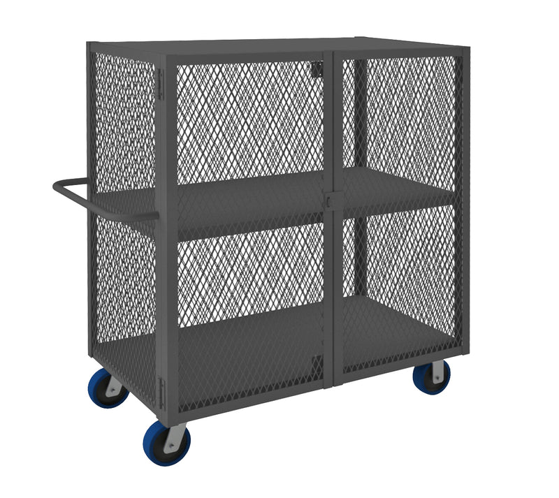 Durham Security Mesh Truck, 24 x 48, 6" x 2" Polyurethane Casters, (2) Rigid, (2) Swivel