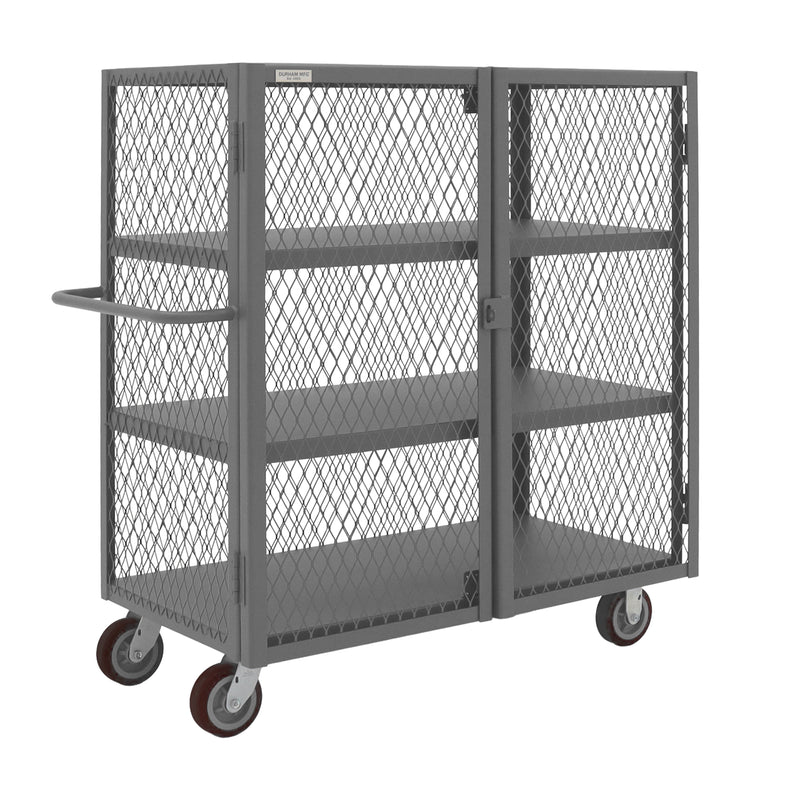 Durham Security Mesh Truck, 24 x 48, 6" x 2" Polyurethane Casters, (2) Rigid, (2) Swivel