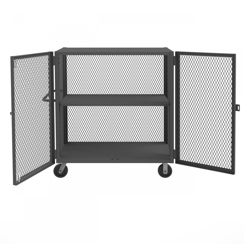 Durham Security Mesh Truck, 30 x 48, 6" x 2" Phenolic Casters, (2) Rigid, (2) Swivel