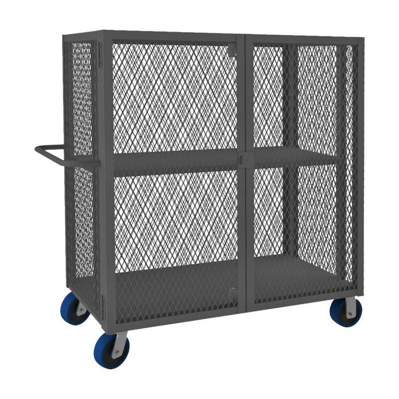 Durham Security Mesh Truck, 30 x 60, 6" x 2" Polyurethane Casters, (2) Rigid, (2) Swivel, Gray
