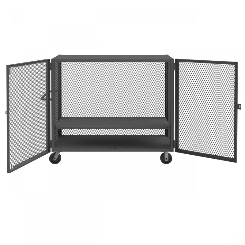 Durham Security Mesh Truck, 30 x 60, 6" x 2" Phenolic Casters, (2) Rigid, (2) Swivel, Gray
