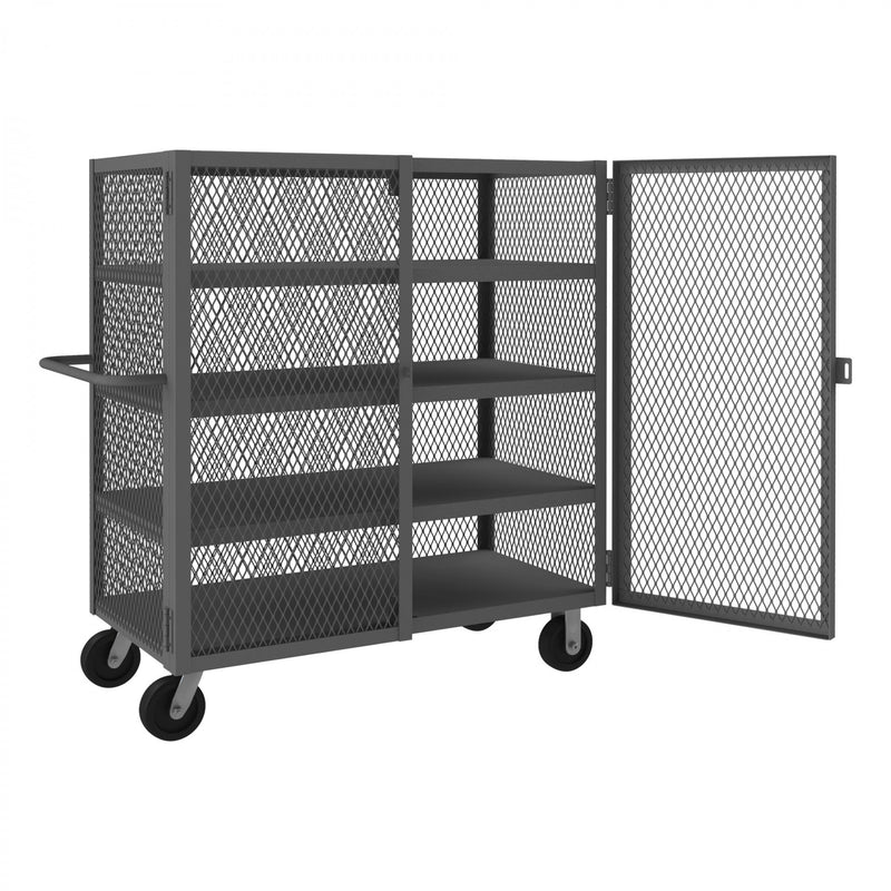 Durham Security Mesh Truck, 30 x 60, 6" x 2" Phenolic Casters, (2) Rigid, (2) Swivel, 4 Fixed Shelves
