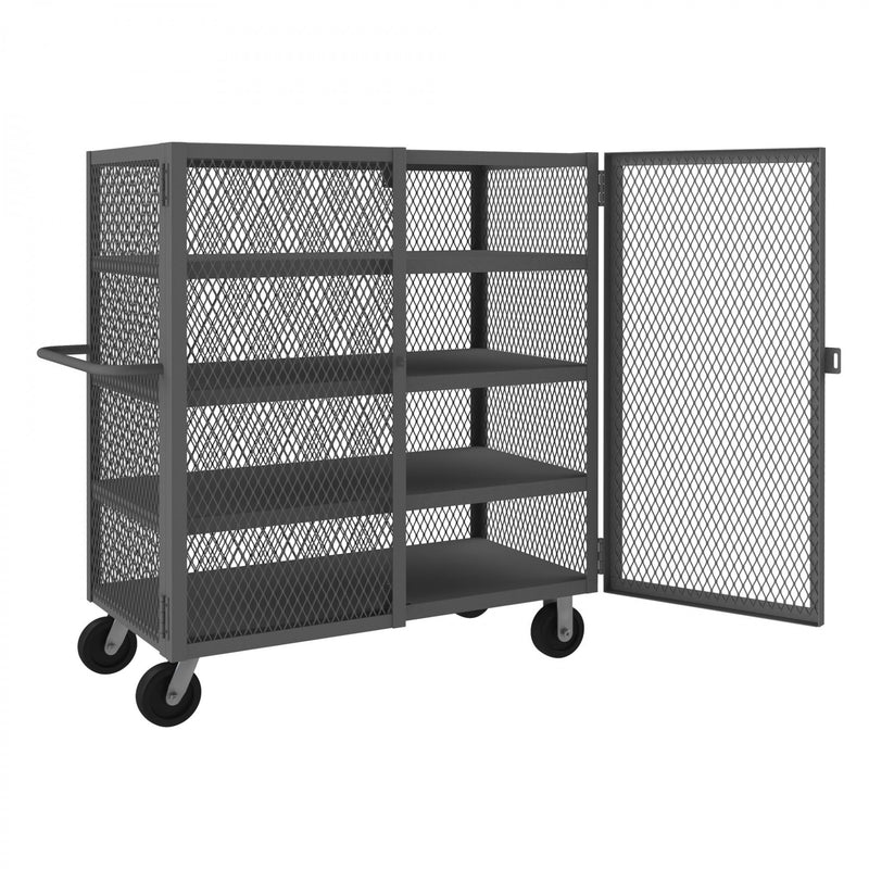 Durham Security Mesh Truck, 36 x 60, 6" x 2" Phenolic Casters, (2) Rigid, (2) Swivel, 4 Fixed Shelves