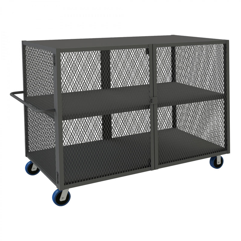 Durham Security Mesh Truck, 36 x 72, 6" x 2" Polyurethane Casters, (2) Rigid, (2) Swivel